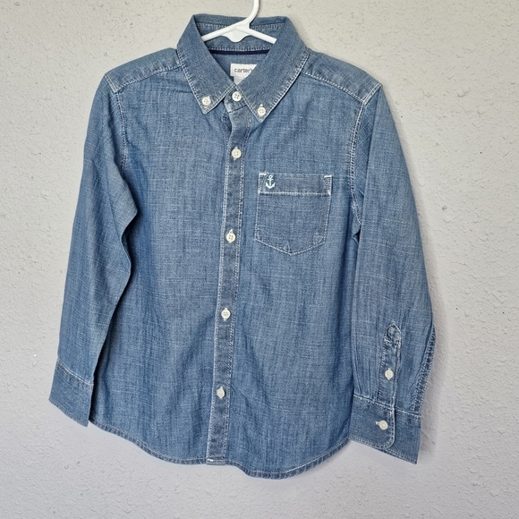 Carters Nautical Anchor Embroidered Blue‎ Button Long Sleeve Shirt Size 4T - Picture 1 of 11